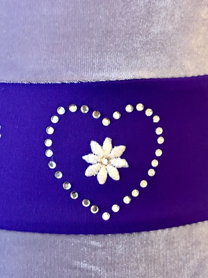 GK ICE FIGURE SKATE GIRLS SMALL SSLV PURPLE VELVET JA HEARTS FLORAL DRESS CS NWT - Image 2 of 4