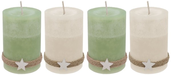4 Adventskerzen Kerzen Stumpenkerzen GrüN Creme Holz Stern Weihnacht Advent Deko-image