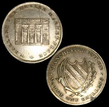 LANCASHIRE MANCHESTER W BALLANS TEA DEALER SILVER SHILLING TOKEN D3