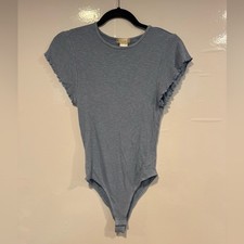 Blue Ribbed flutter sleeve Altar'd State Bodysuit size medium