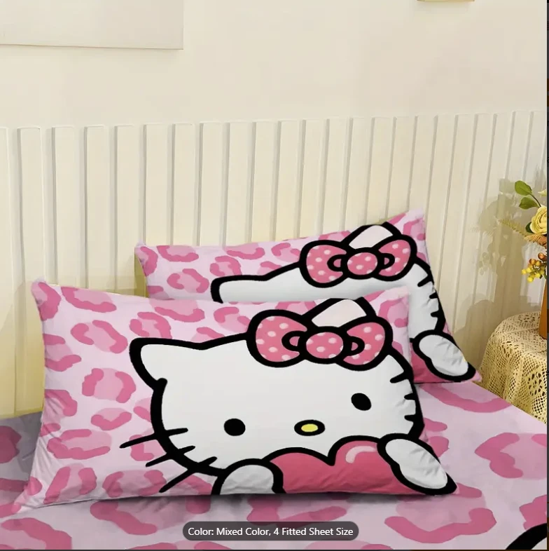 Juego de sábanas ajustables y ropa de cama Sanrio de 3 piezas - 3 piezas para colchones con patrón de hello kitty Foto 2 de 4