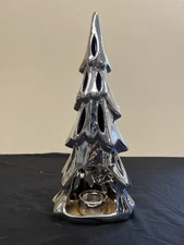 Yankee Candle Silver Tone Tree Tea Light Holder Holiday Christmas Pine Tree 