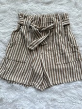 Zara Girls Sz. 11/12 Khaki Striped Tie Front Shorts. Roomy, Cute SOFT