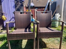 Garden Chairs in Brown Synthetic PE Rattan x 2