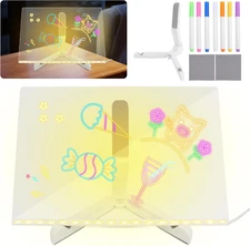 Lighted LED Color Note Board, 12 x 8 inch Acrylic Clear Dry Board with 7 Pens...