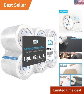 Clear Packing Tape - 12 Rolls, Waterproof & 2.2 Mil Thick for Superior Sealing