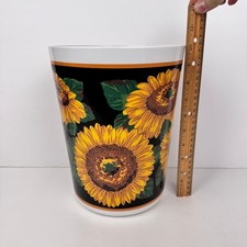 Rare Vtg Plastic Round Sunflower Garbage Can Bathroom Bedroom Grunge White Black