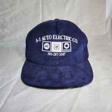 Vintage 80's Blue Corduroy Trucker Cap A-1 Auto Electric Co Snapback Made in USA