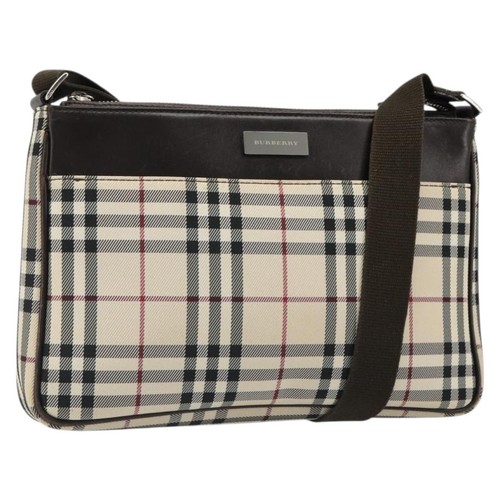 BURBERRY Nova Check Shoulder Bag Canvas Silver Beige Auth 179533