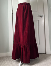 Vintage 1970s 100 Cotton Burgundy Velvet Maxi Skirt A-Line Ruffle Flounce Small