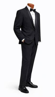 Black Satin Shawl Lapel Tuxedo with Pants Shirt Bow Tie Studs Slim Fit 54R 48W
