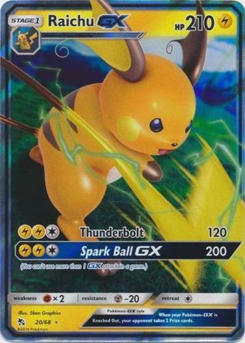 LP Pokemon Raichu GX - 20/68 - Ultra Rare Lightly Played Hidden Fates