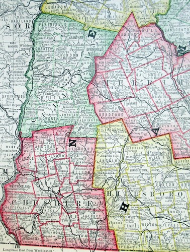 1892 NEW HAMPSHIRE, RAND McNALLY LARGE ANTIQUE DETAILED MAP - Picture 6 of 6