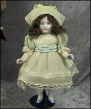 Antique 6" German All-Bisque Mold 5114 Little Girl Doll w Bucket