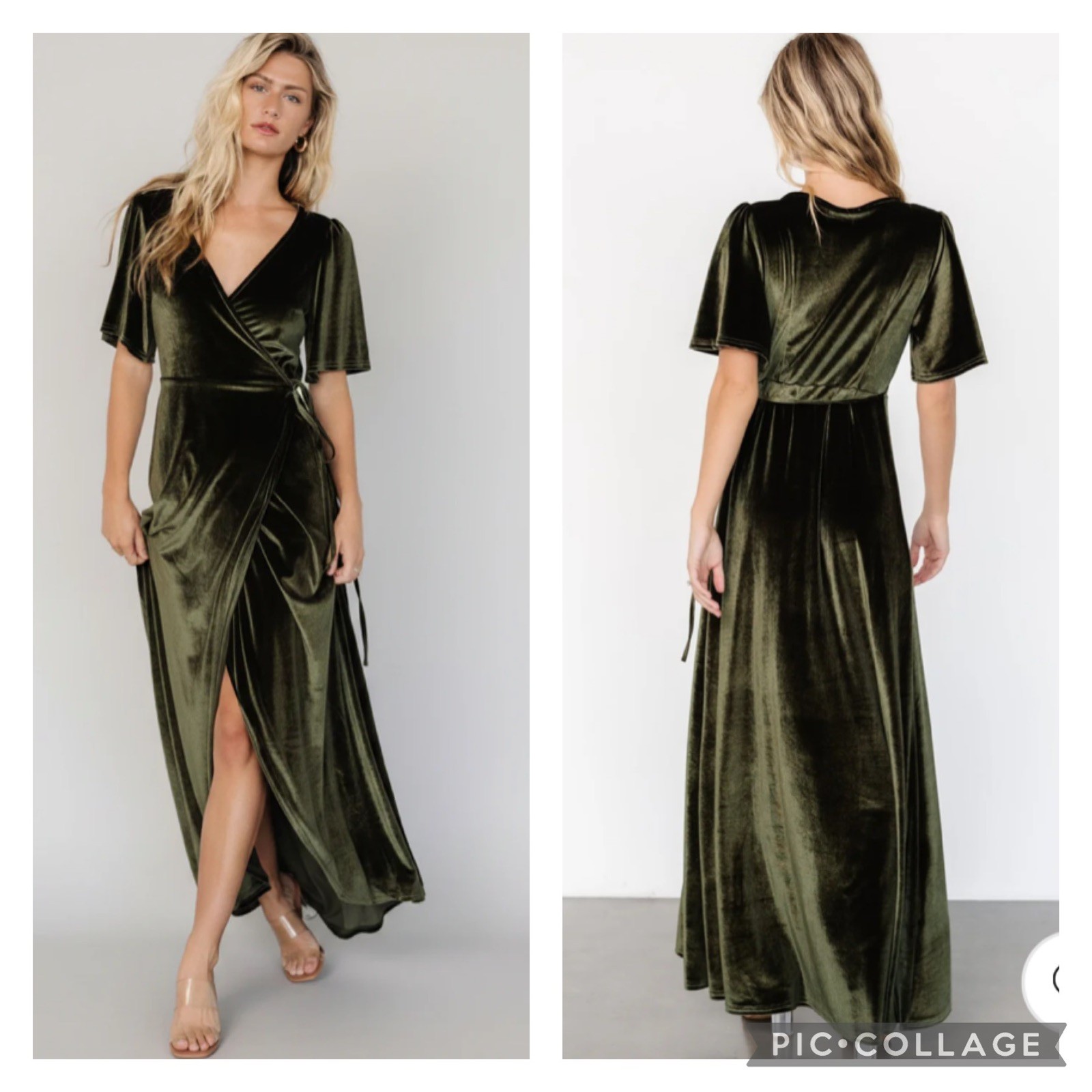Maxi Vestido Baltic Born Katelyn Terciopelo Envolvente Oliva Oscuro NUEVO Talla 3X