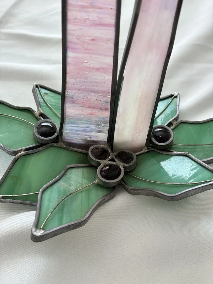 Velas de Navidad Vacaciones Mesa Vidrieras Pieza de Arte Decoración Rosa Plata Foto 4 de 4