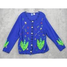Onque Casuals Sweater Womens Large Novelty Bug Bumble Bee Wearable Art Button