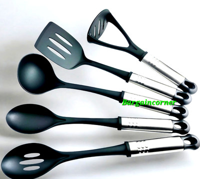 Küchenutensilien Set 5-teilig Schlitzwender Löffel Servierlöffel Schöpfkelle Abschäumer Stampfer