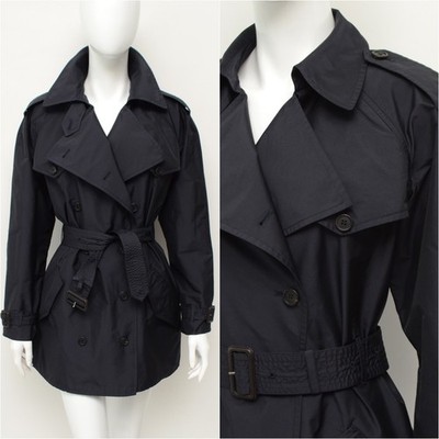 Authentic Women's Prada Navy Nylon Belted Trench Coat Jacket IT