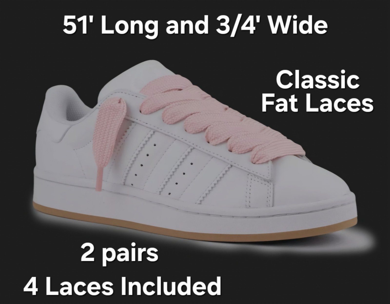 2 PAIRS of PINK Fat Wide Thick Laces for Shoes and Sneakers Converse Adidas New