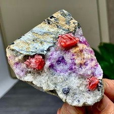 261G Natural rhodochrosite+pyrite+fluorite specimen restoration-Museum level