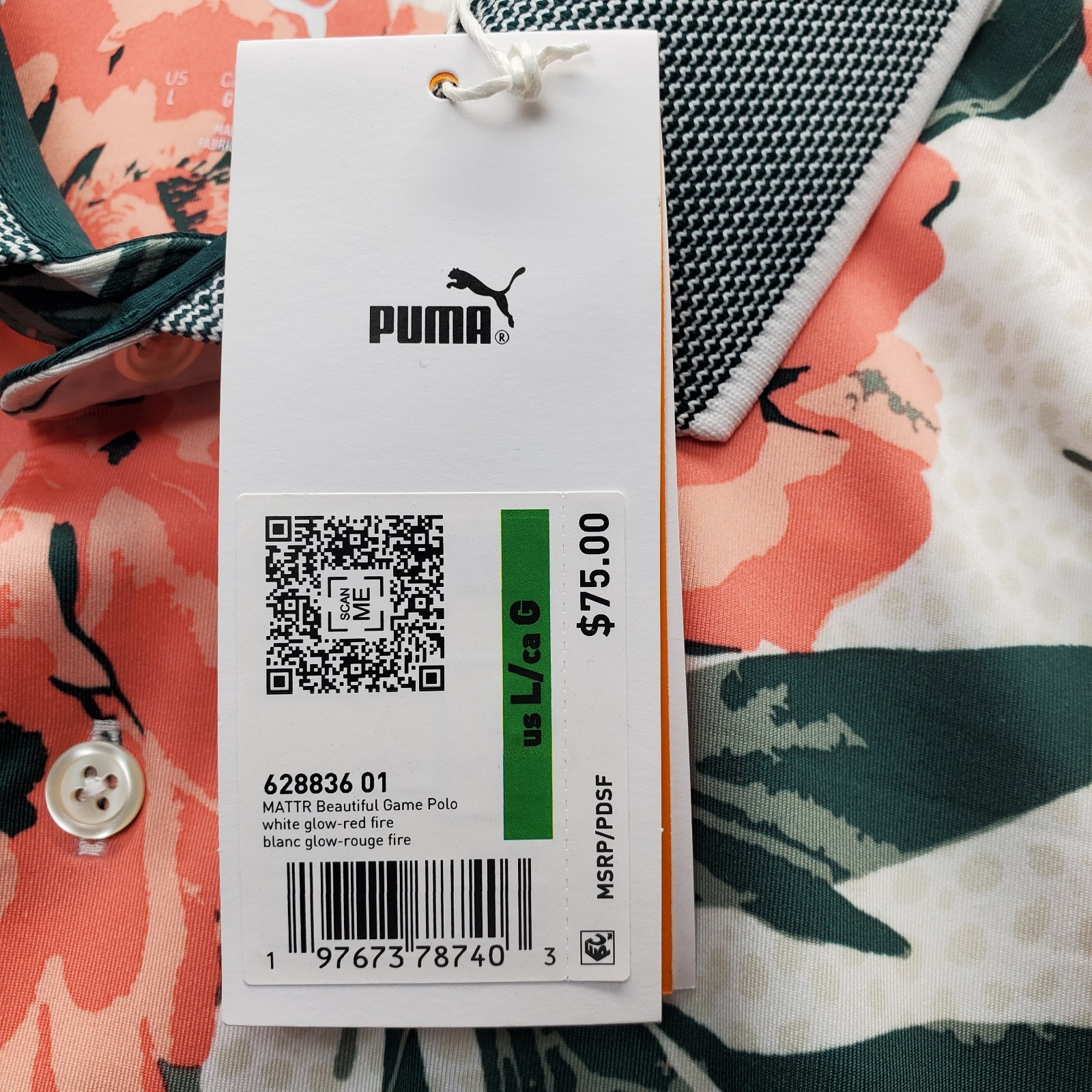 PUMA Golf Polo Shirt Mens Large Multi Floral Mattr Beautiful Game Slit 628836-01 thumbnail 7