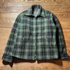 1950s Johnson Woolen Mills Green Plaid Zip Work Hunting Jacket Sz 42 As Is
