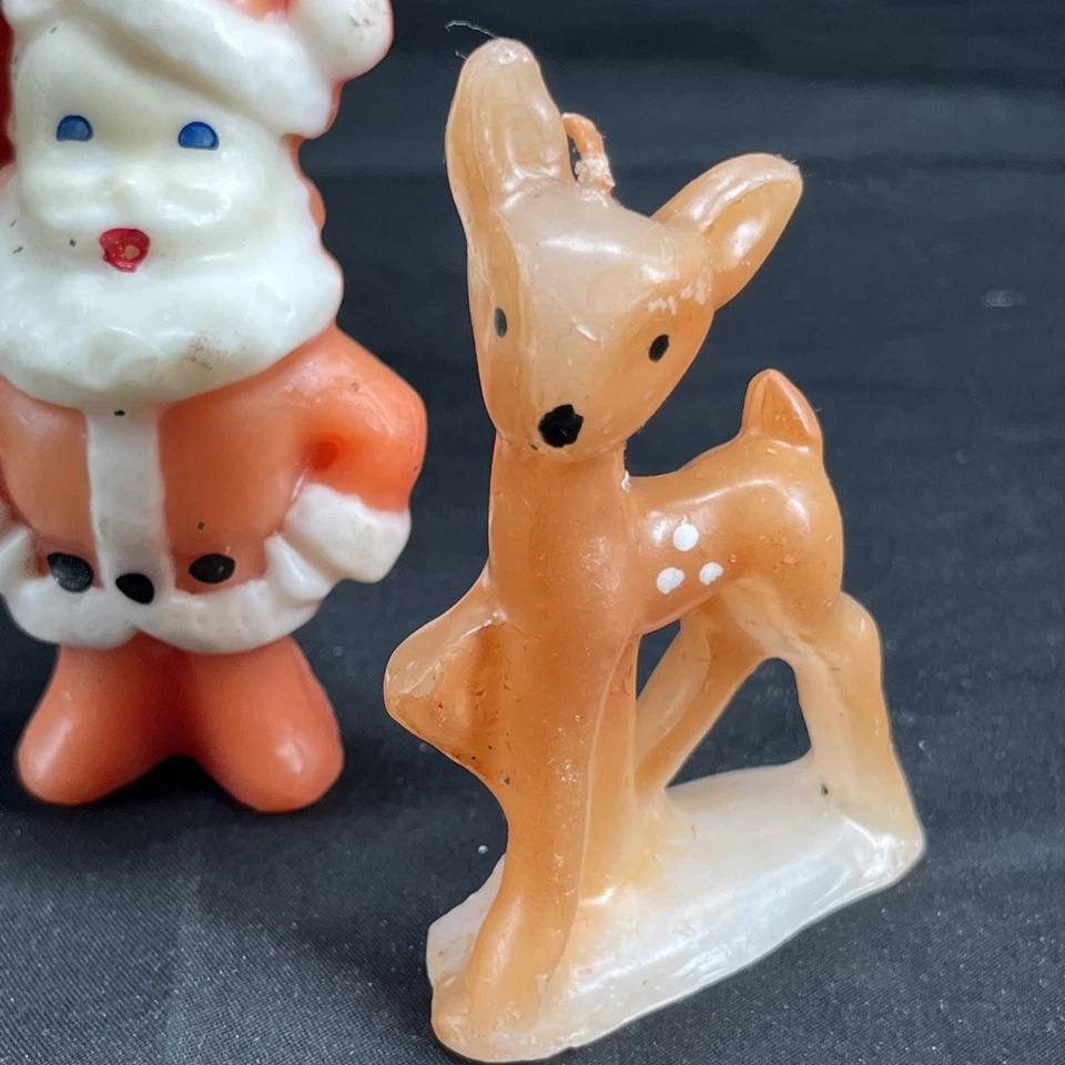 Juego de 7 velas navideñas vintage sumergidas a mano ciervo papá Noel novedad Foto 2 de 4