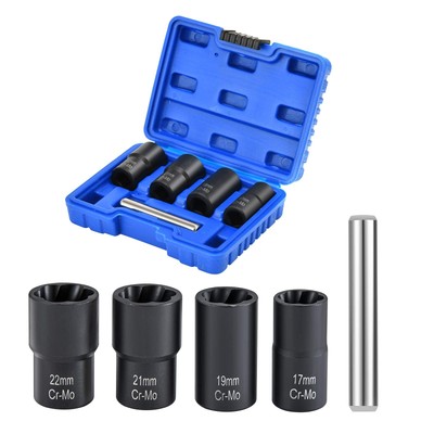 Twist Socket Set Lug Nut Extractor Tool 5 Piece Metric Bolt and Lug Nut Extra...