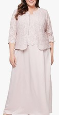 ALEX EVENINGS NWT 14W Blush Pink Mother Of The Bride Long Dress  Lace Jacket