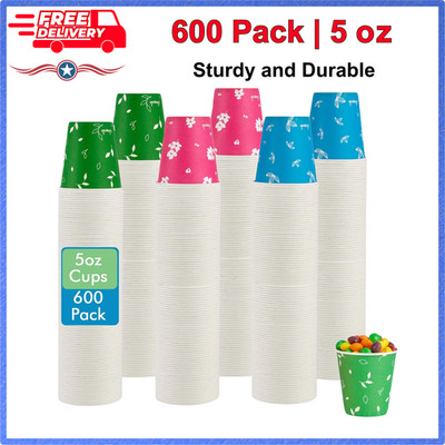 600 Pack 5 oz Paper Cups, Colorful Disposable Mouthwash Cups, Small Disposable