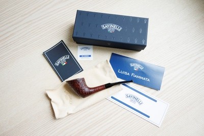 Savinelli Luisa Fiammata Sandblasted 904 KS briar pipe, Bent Dublin shape