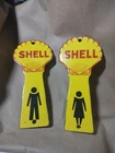 VINTAGE SHELL RESTROOM KEY HOLDER SET PORCELAIN SIGN CAR GAS OIL MOTORCYCLE