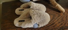 Nine West Faux Fur Memory Foam Slip-On Slippers Beige Women's US 7-8