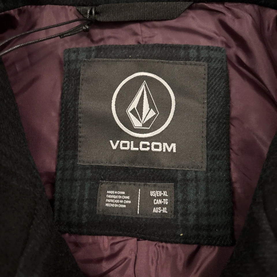 NWT VOLCOM Mens Green Navy Plaid Wool Blend Stone Lords Long Coat Jacket XL - Image 3 of 4