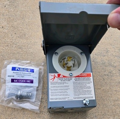 30 Amp Generator Power Inlet Box, NEMA L14-30P, for 4-Prong Cord, locking