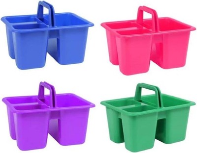 4 Kids Arts & Crafts Small Plastic Caddies with Handles 3 Compartments Assorted