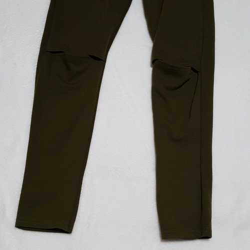 NWT Misguided Sz 4 Leggings CUT OUT Knee Army Green Yoga Stretch Womens New - Picture 4 of 8