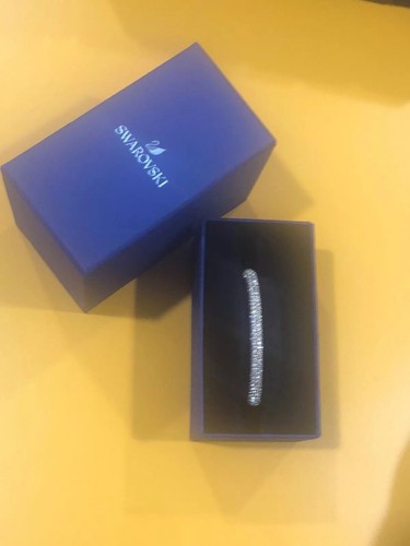 Swarovski Stone Bangle Silver Stainless Steel New In Gift Box Size Small Bridal - Picture 2 of 12