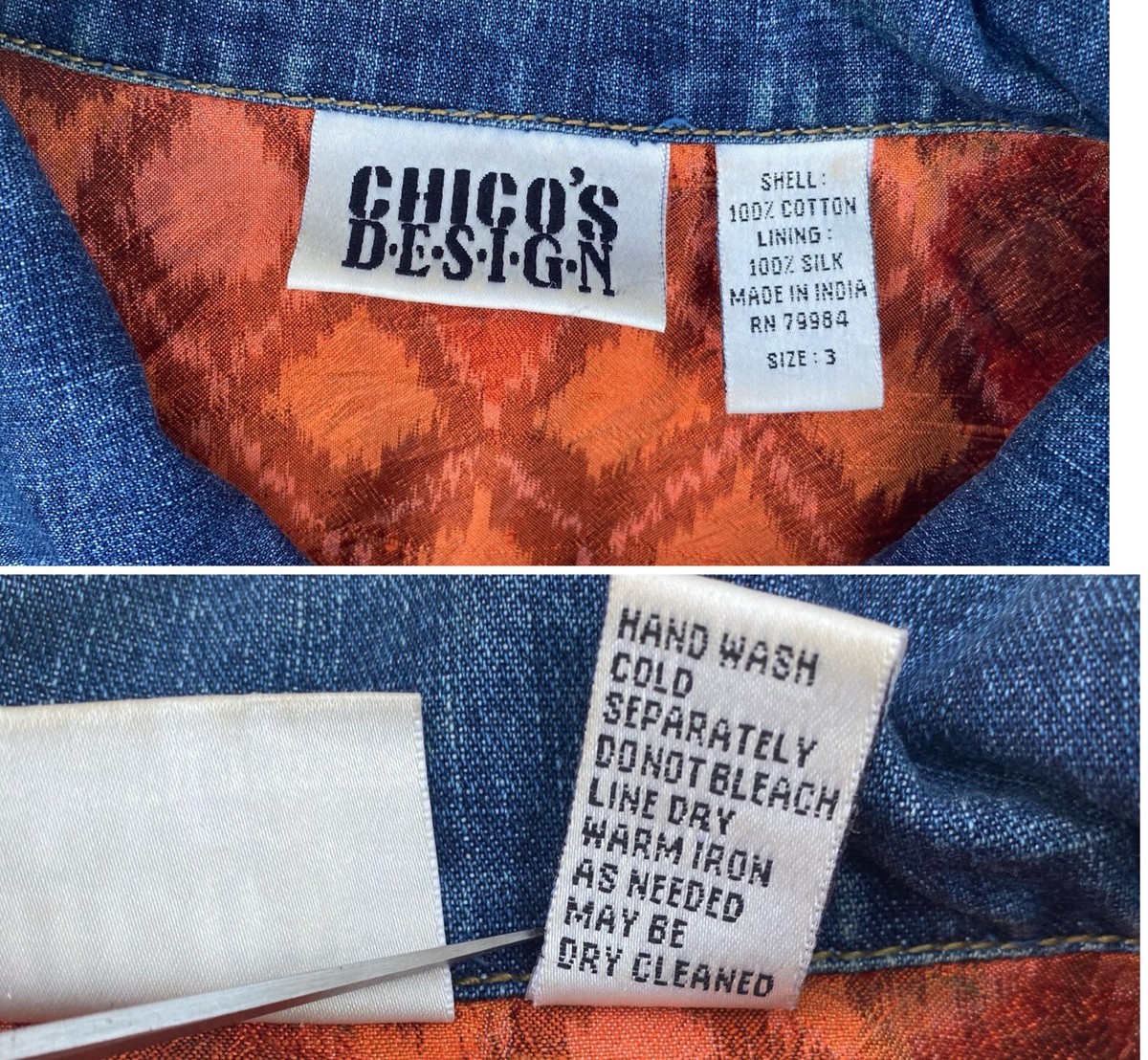 Chicos Design Button Up Denim Jacket Size 3 Blue Patches | eBay