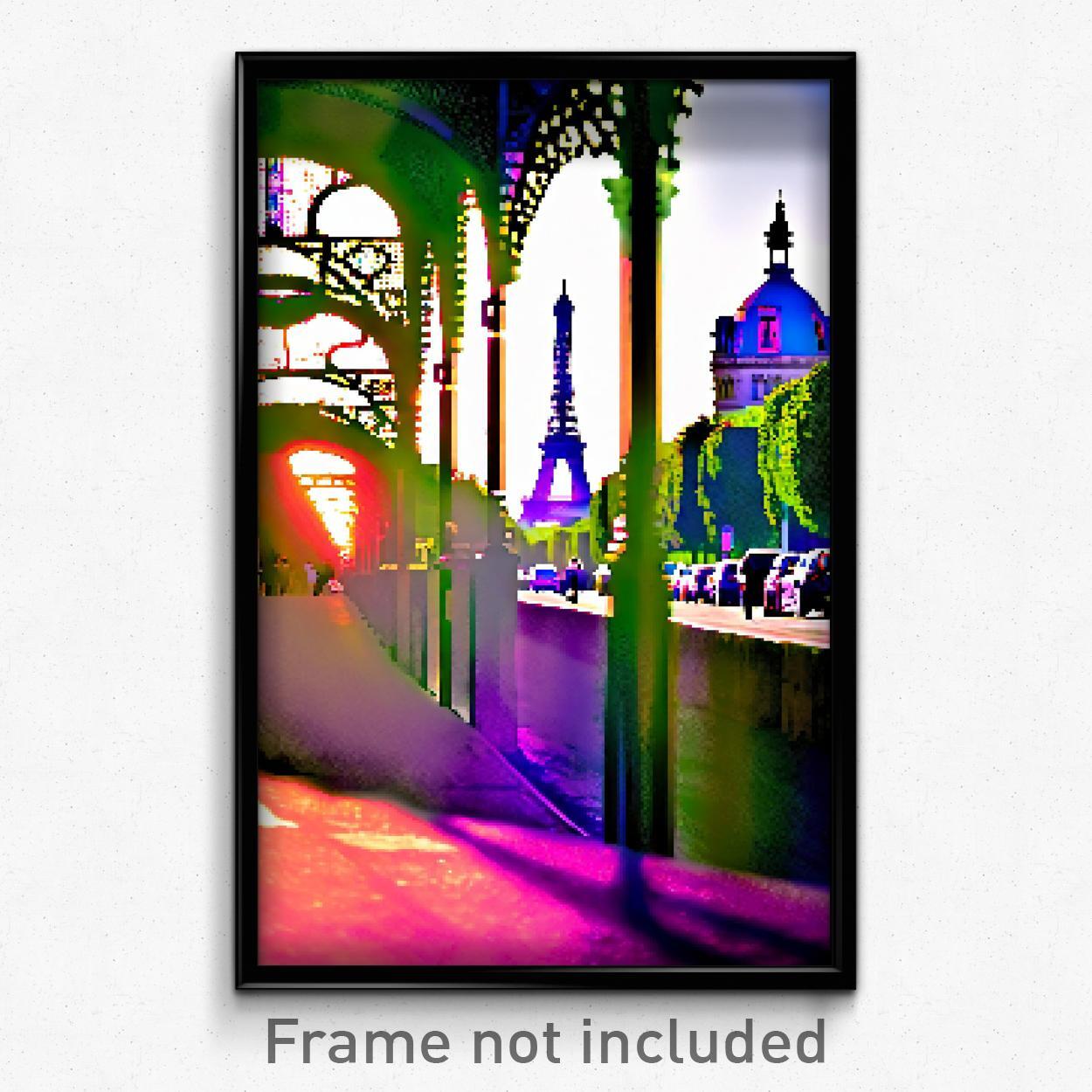 8-Bit Pixel Art Poster - Psychedelic Paris Video Game Print