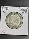 1912 D Barber Silver Half Dollar Nice VG Very Good Coin (Raw14643)