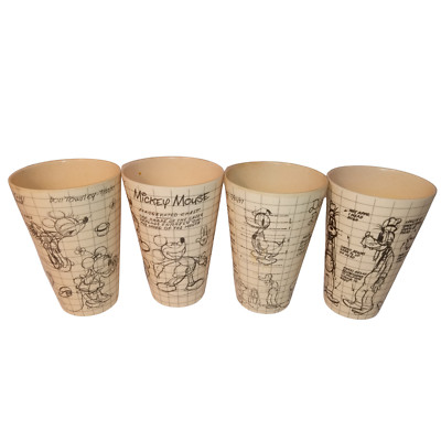 Disney Character Sketch Bamboo Cups - Set of 4 - Mickey, Minnie, Donald, Goofy