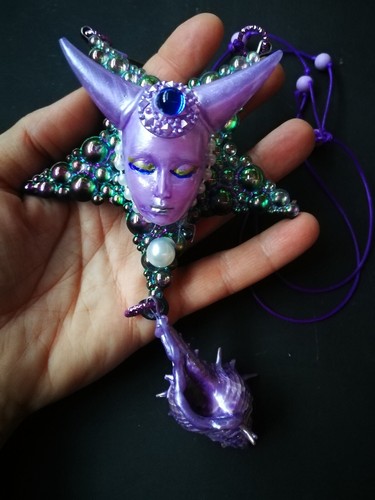 Jewelry Woman Necklace Pendant Inverted Pentagram Star Lilith Goddess Hornered - Picture 9 of 24