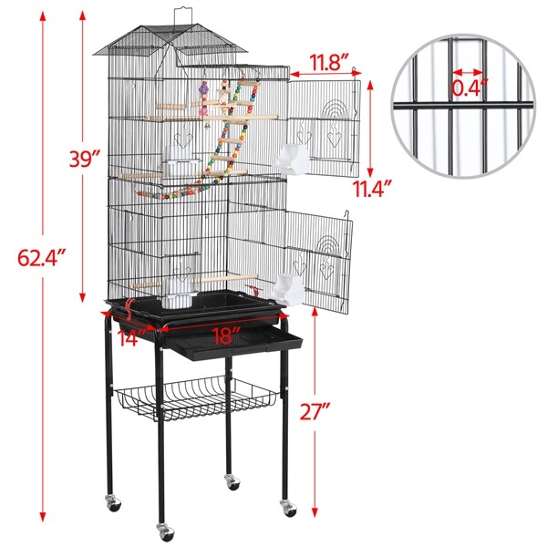 Roof Top Large Parakeet Bird Cage for Cockatiels Conures Finches w