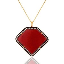 Red Aventurine CZ 18K Gold Plated 925 Sterling Silver Pendant Jewelry