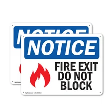 (2 Pack) Fire Exit Do Not Block OSHA Notice Sign Decal Metal Plastic