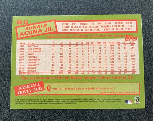 RONALD ACUNA JR 2020 TOPPS #85-12 35TH Anniversary- Atlanta Braves - Picture 2 of 2