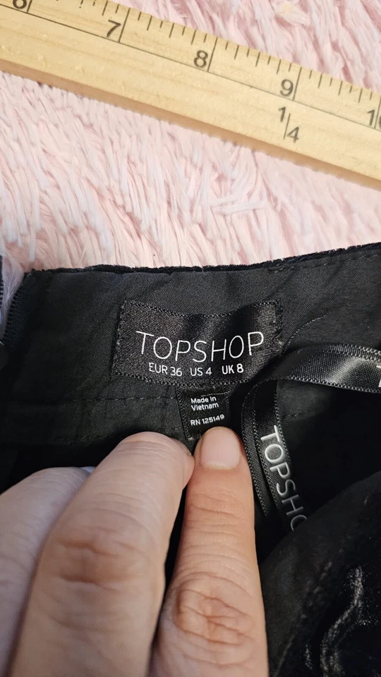 Pantalones Cortos Informales Topshop Para Mujer TERCIOPELO Negro Cremallera al Tobillo con Bolsillos Talla 4 Foto 3 de 4