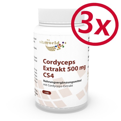Pack De 3 Cordyceps Extraits Premium CS4 500mg - 300 Capsules Vita World Allemagne
